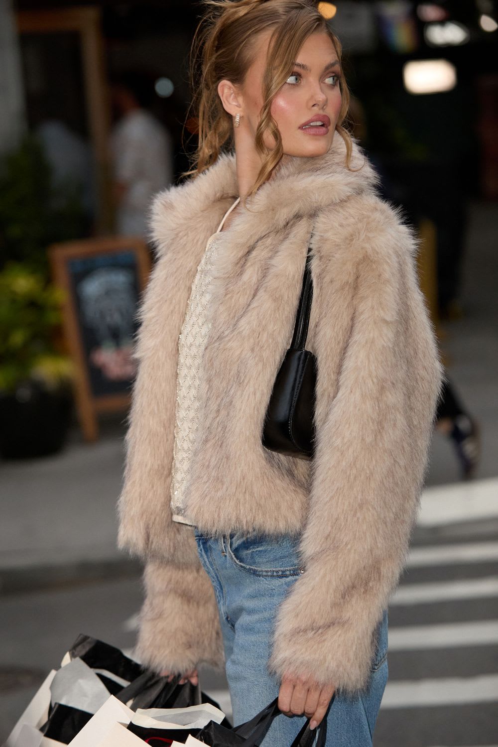 light beige faux fur coat