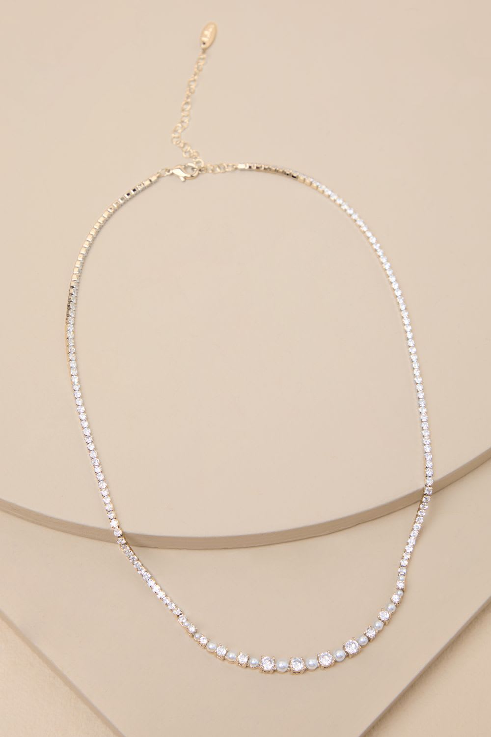 rhinestone pearl tennis necklace