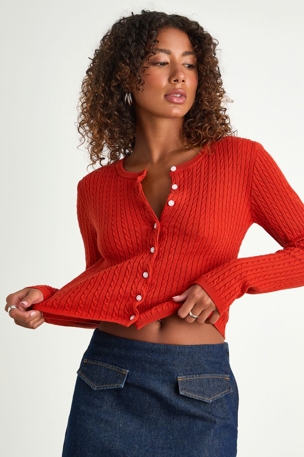 red cardigan sweater