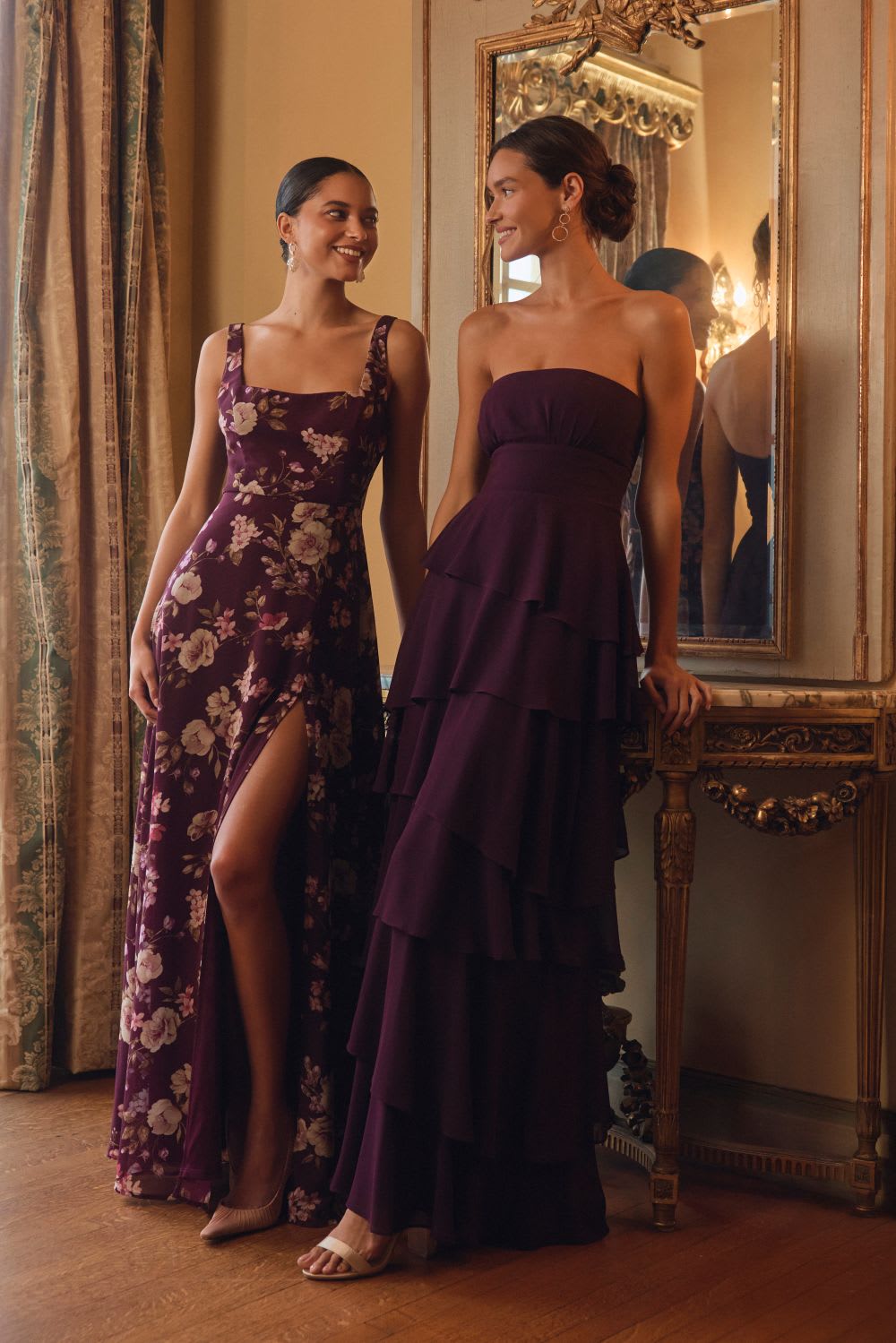 purple floral bridesmaid dress