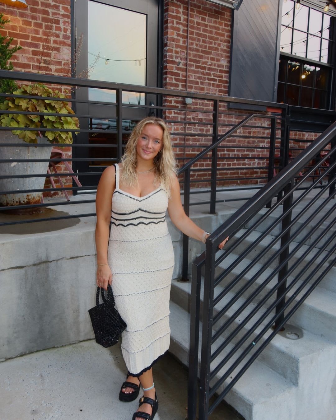 ivory multi textured knit midi dress