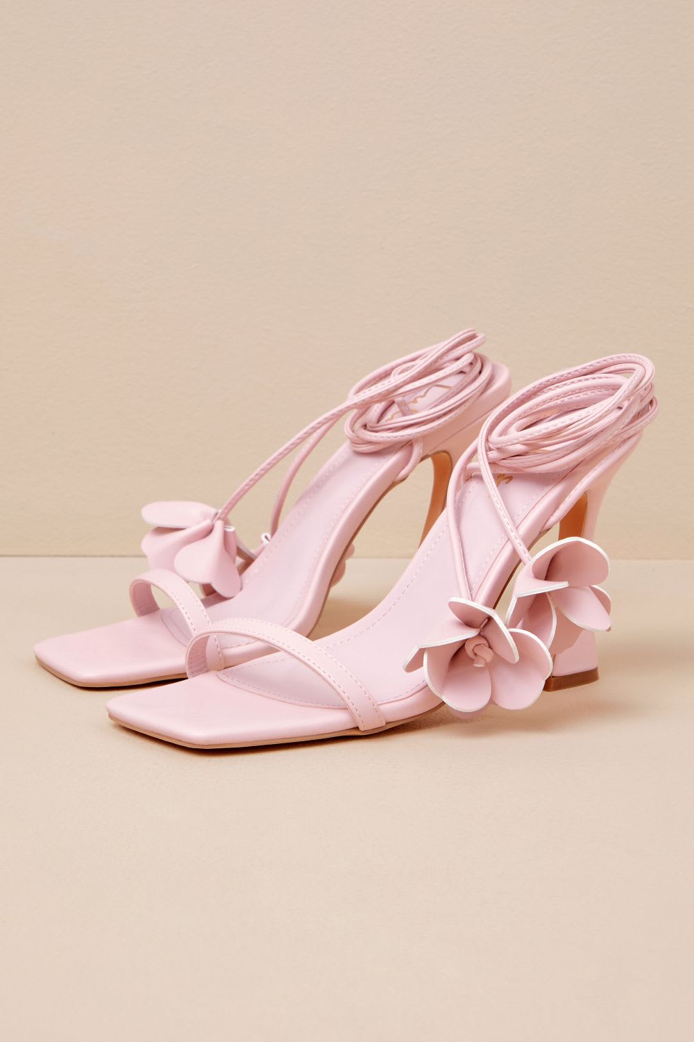 baby pink lace up high heel sandals