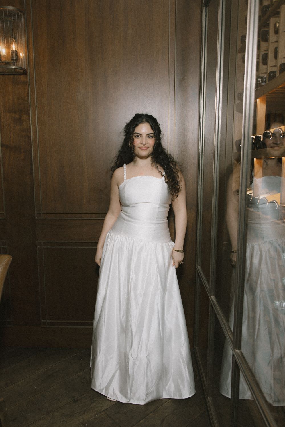 white drop waist wedding dress