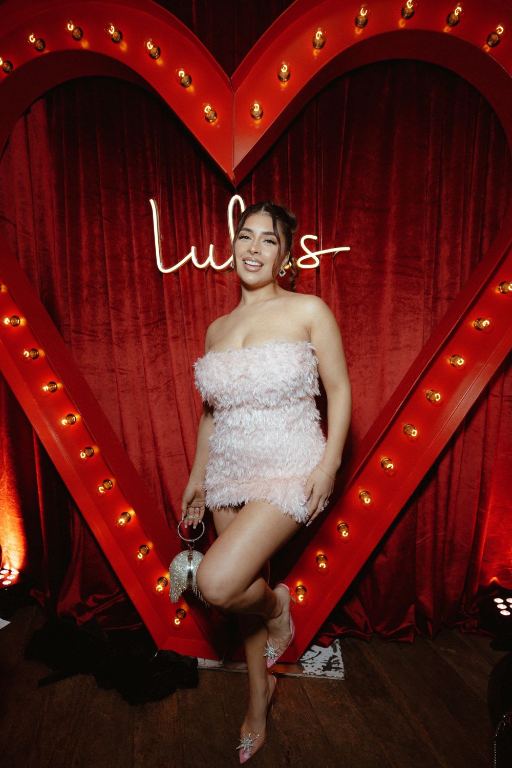 pink fringe strapless bodycon mini dress