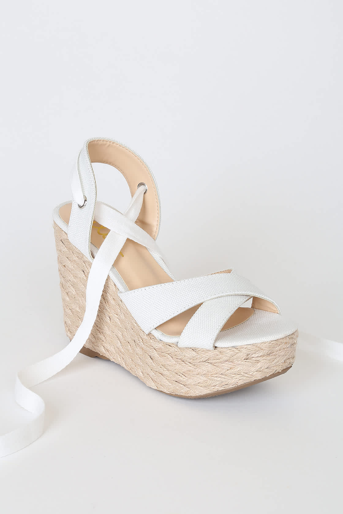 white lace up wedge sandals