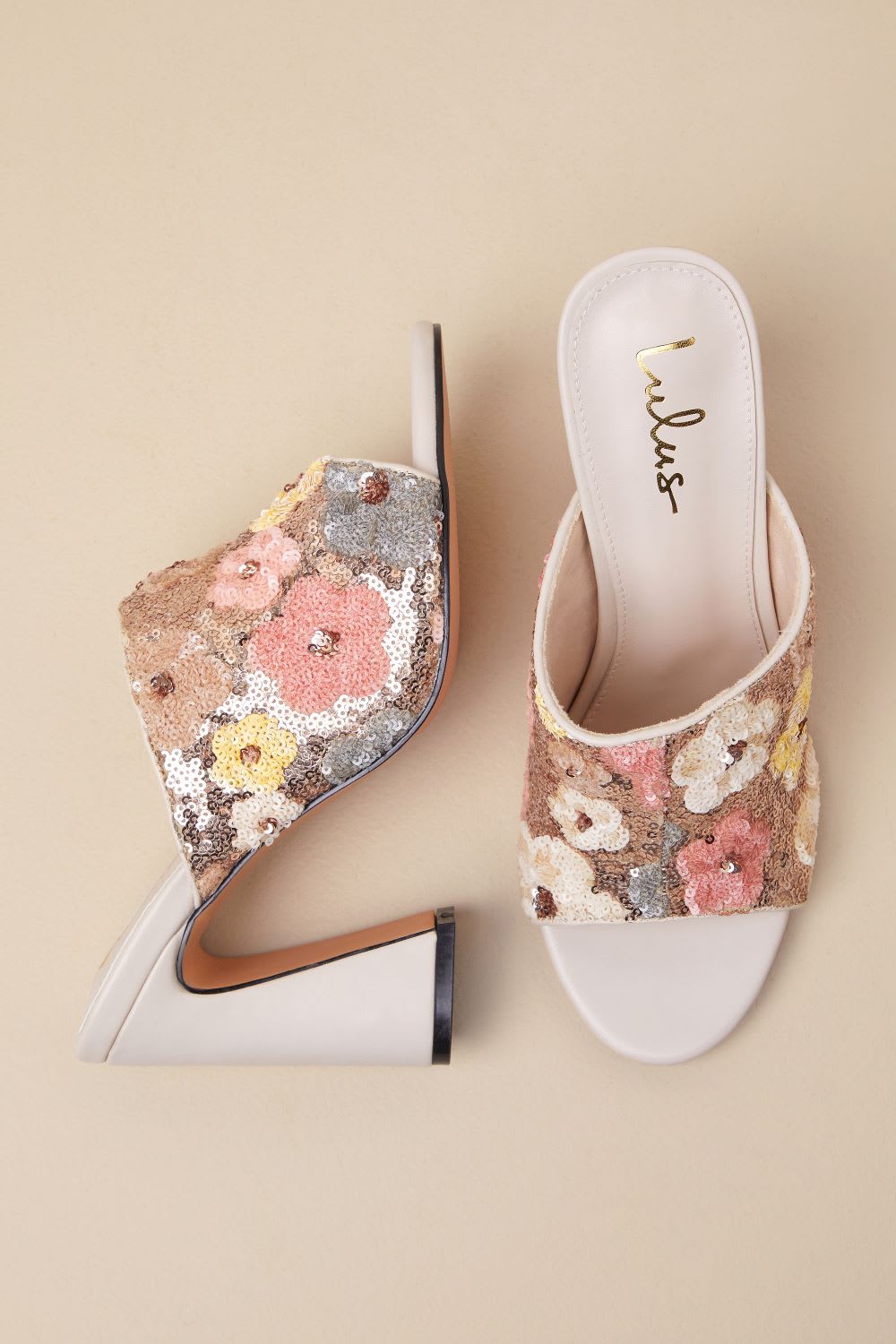 floral sequin high heel sandals