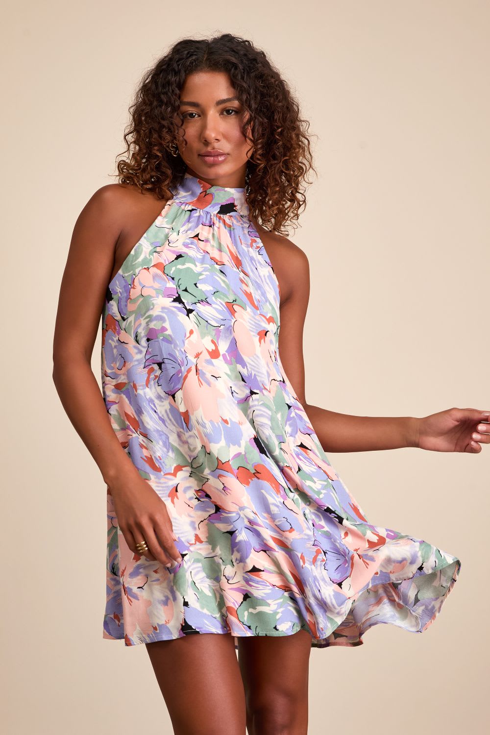 multi floral print mini shift dress