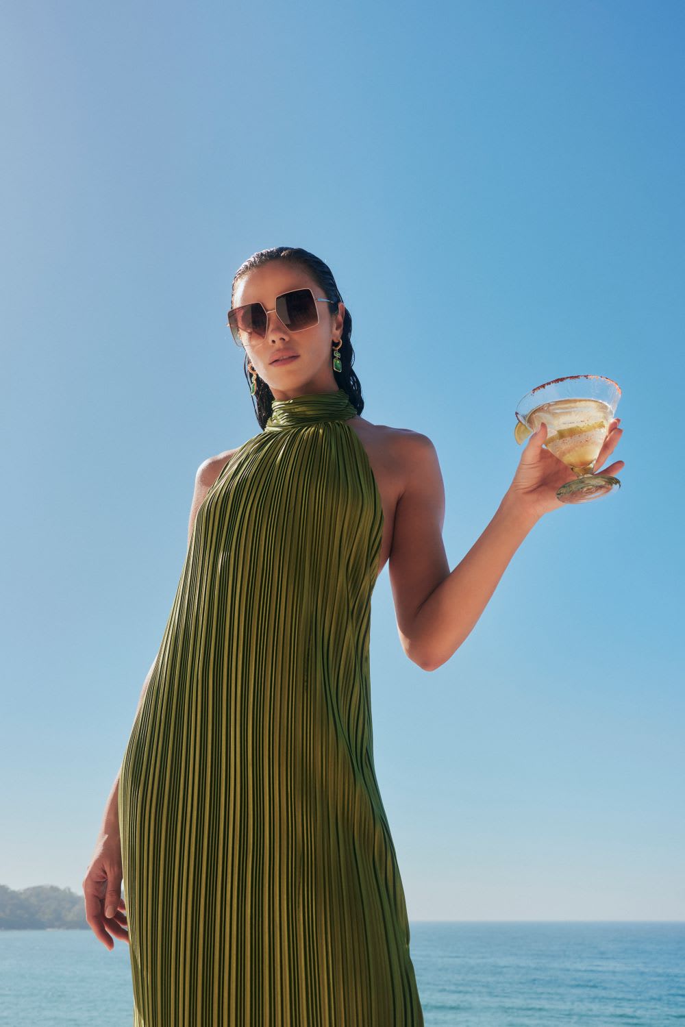 green plisse maxi dress