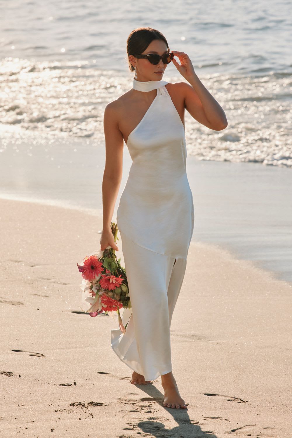 satin one shoulder bridal dress