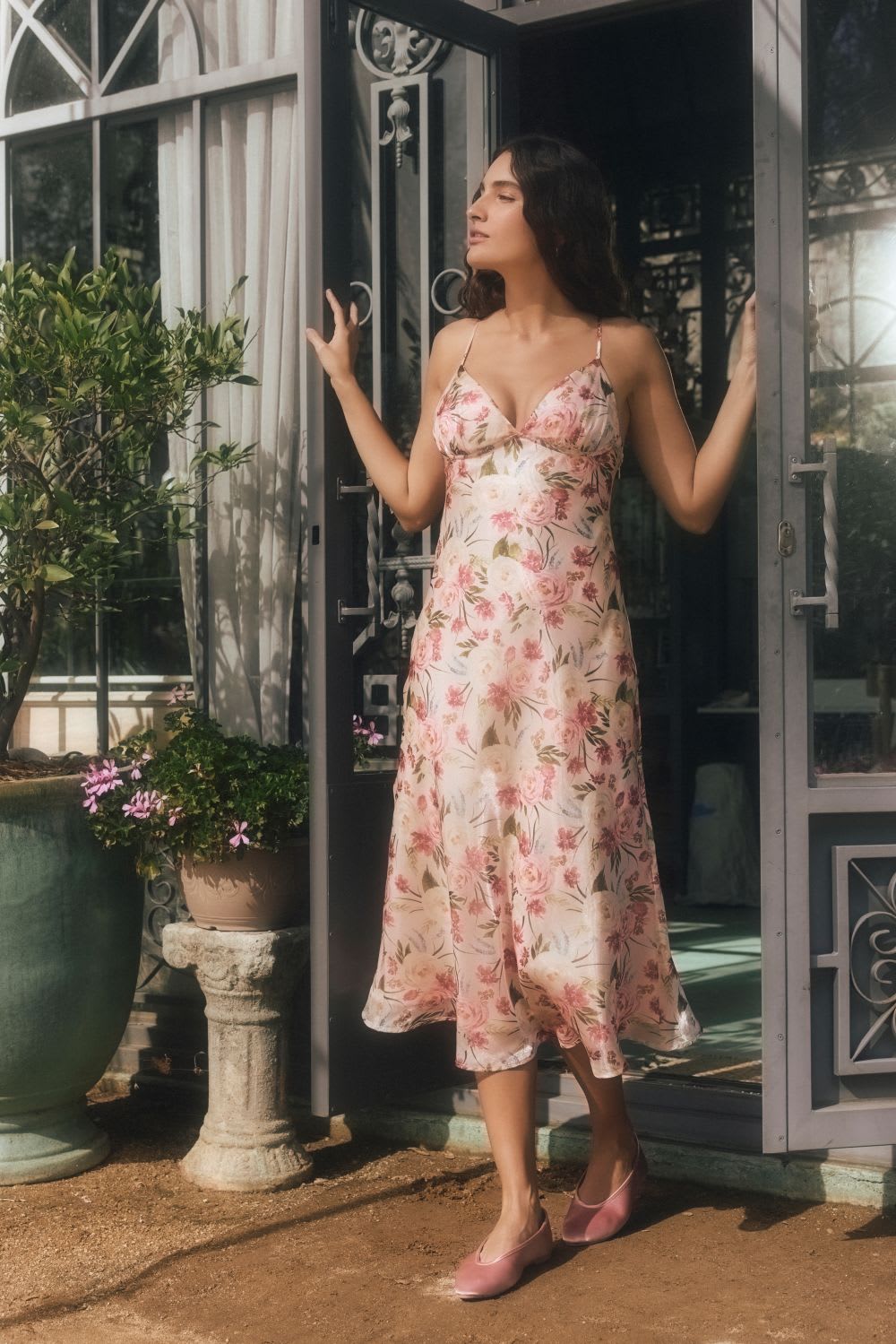 floral satin midi dress
