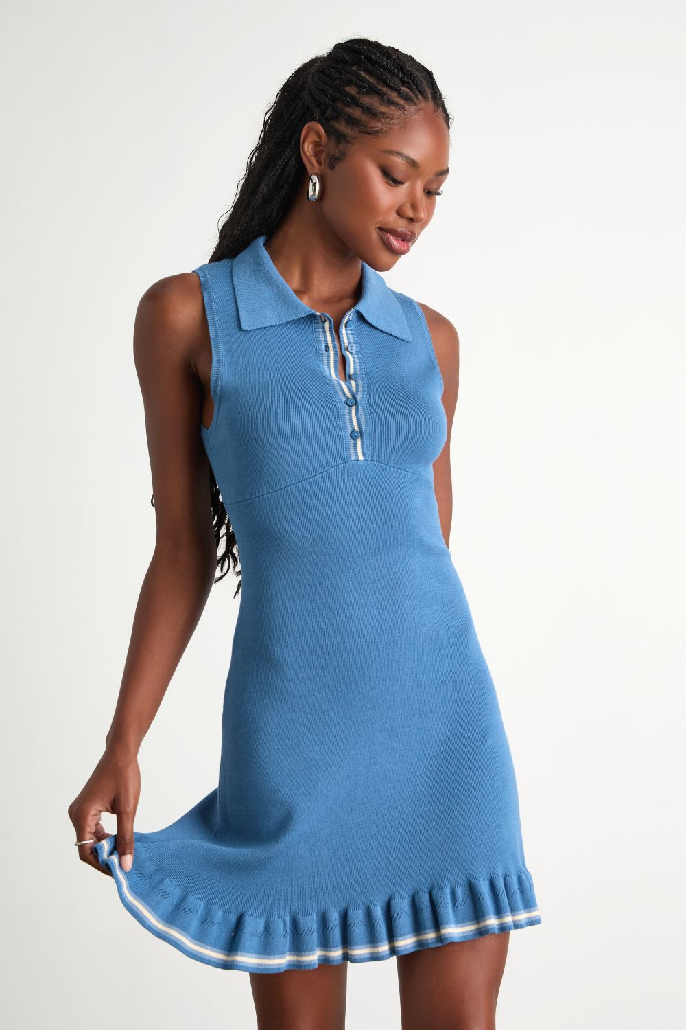 blue collared knit dress