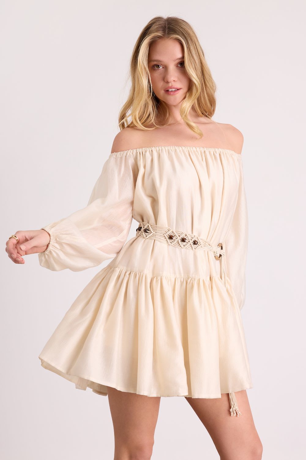 cream off the shoulder dress