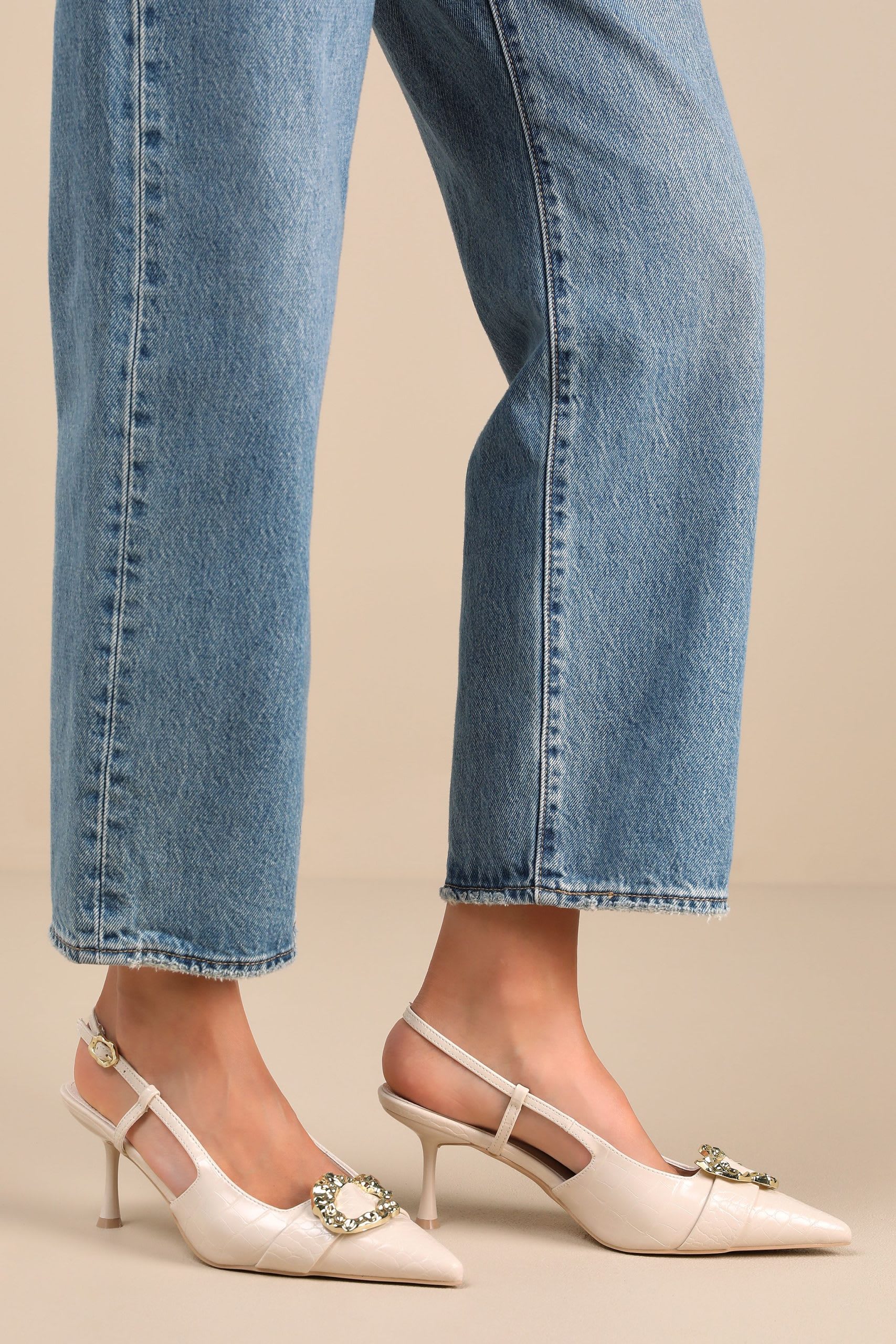 croc embossed slingback pumps