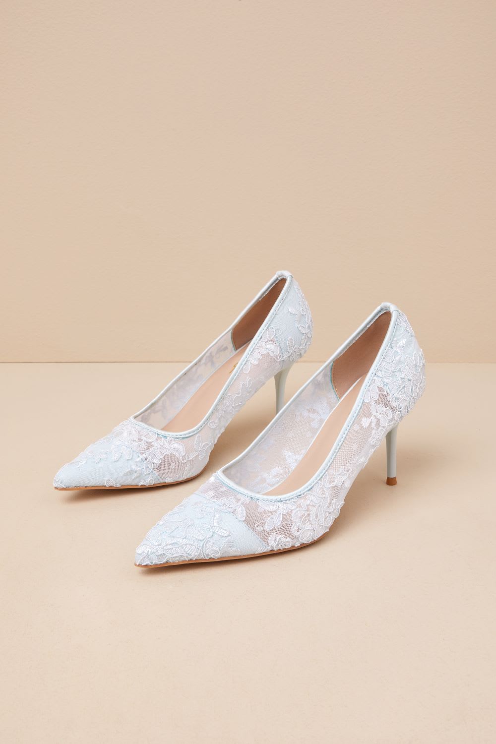 blue mesh pointed toe pumps