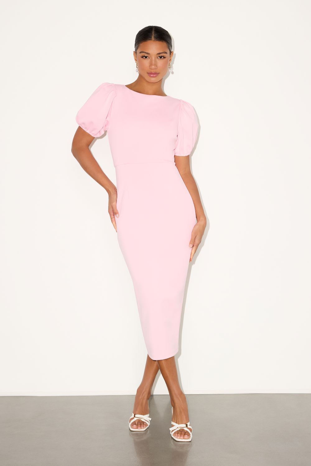 pink boat neck dress