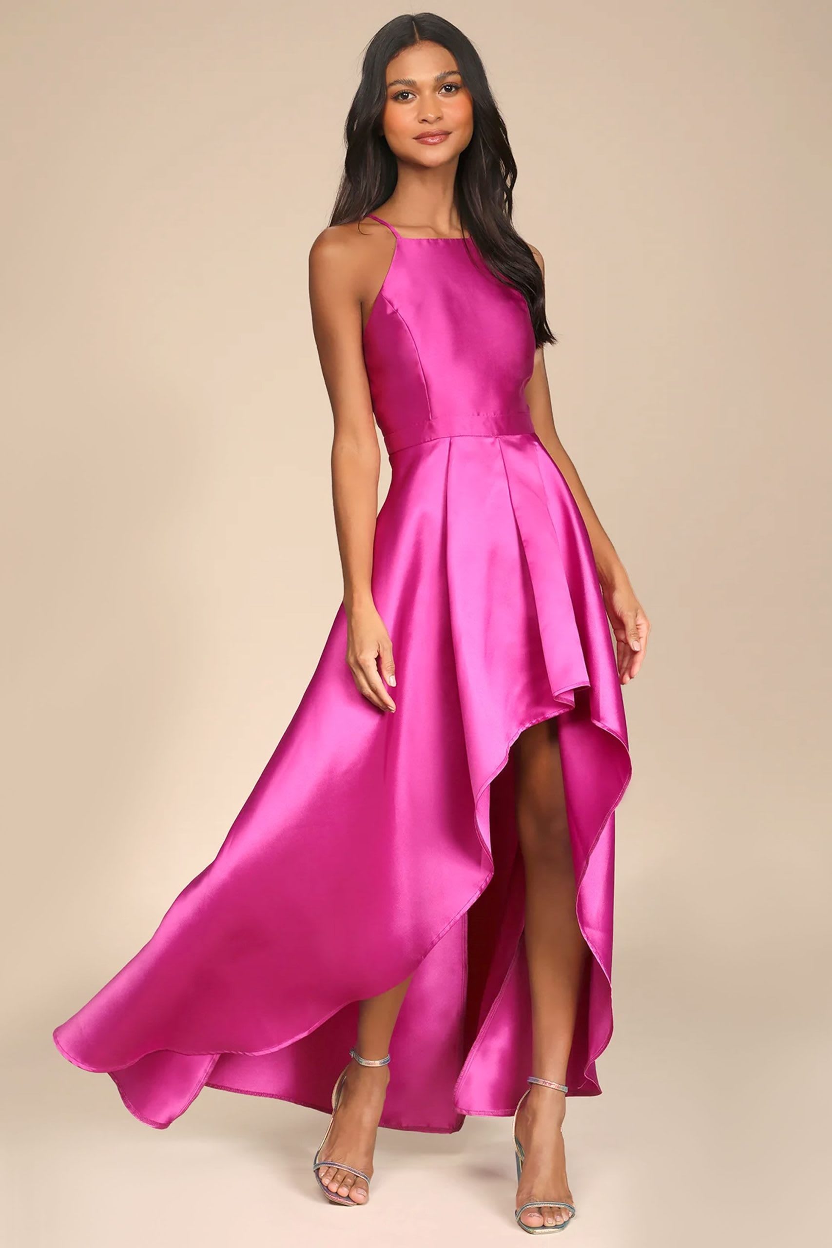 magenta high low gown