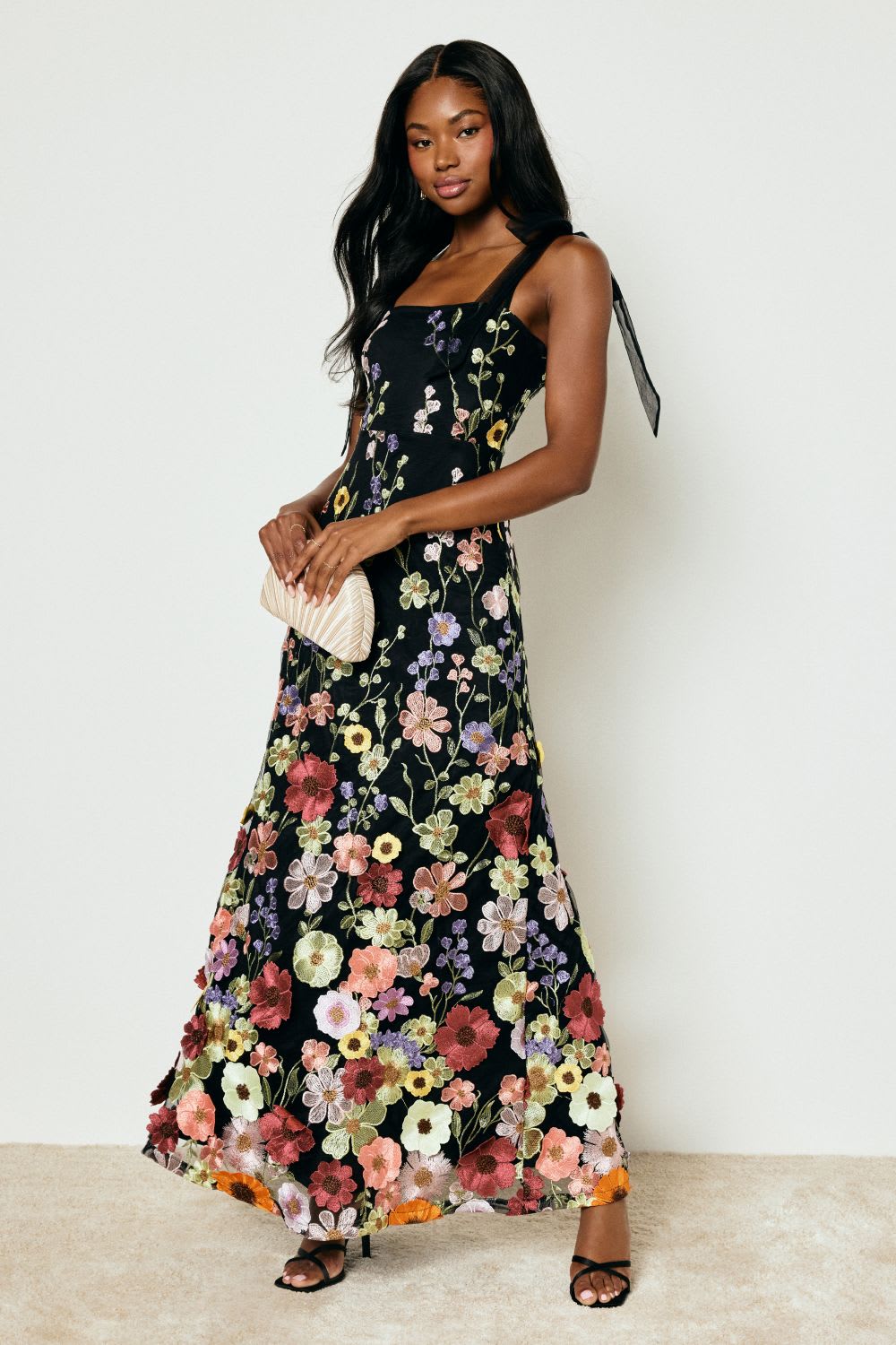 floral embroidered formal gown