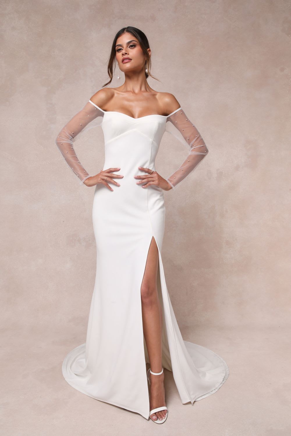 mesh off the shoulder maxi dress