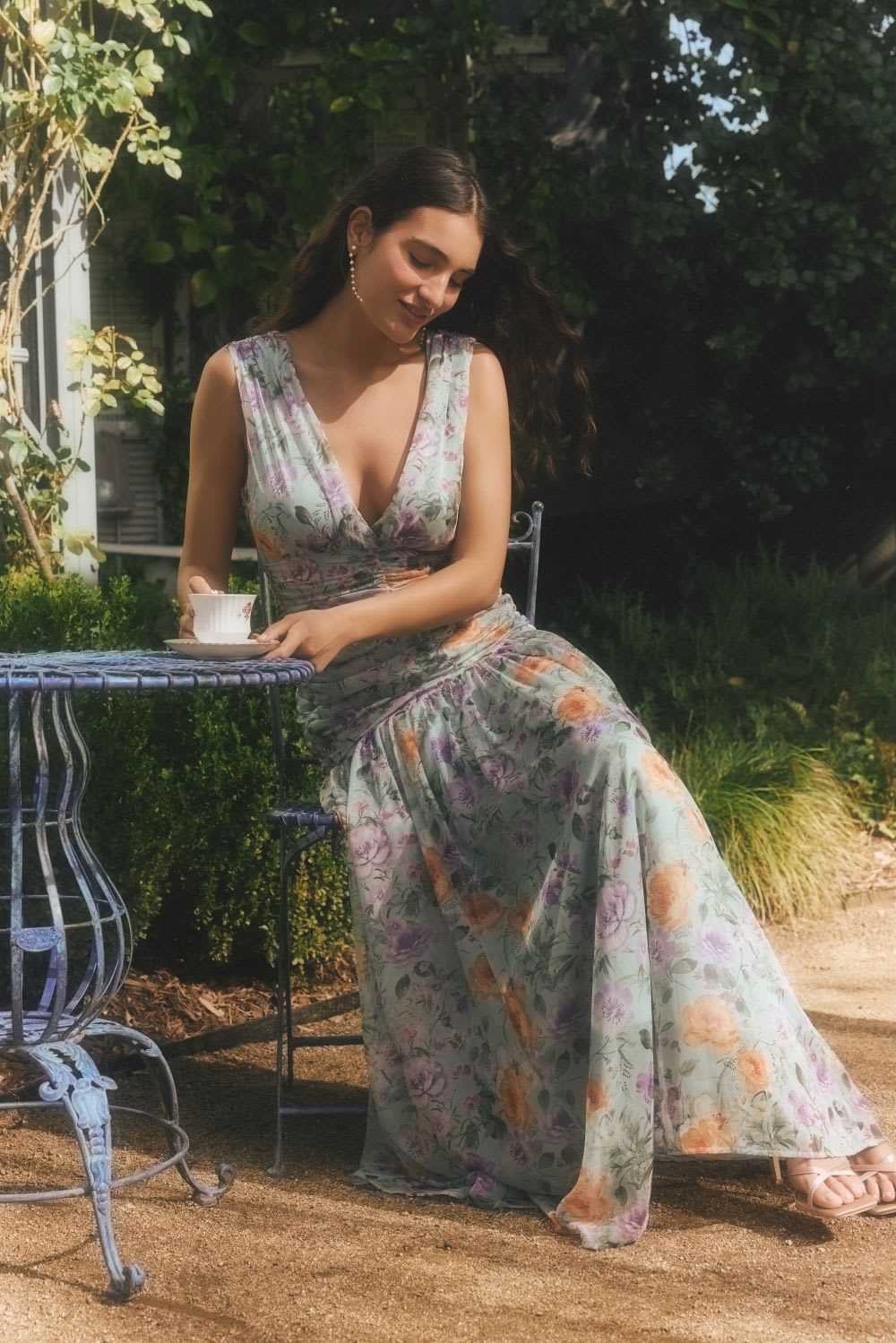 blue floral garden party dress