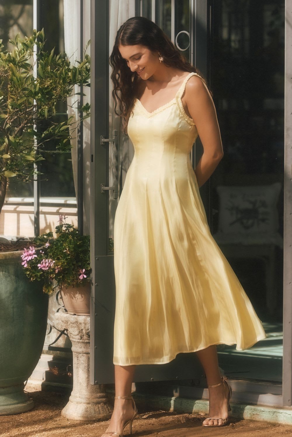 yellow midi dress