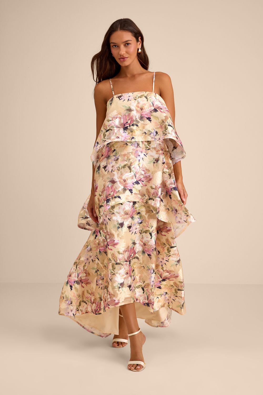 yellow floral tiered maxi dress