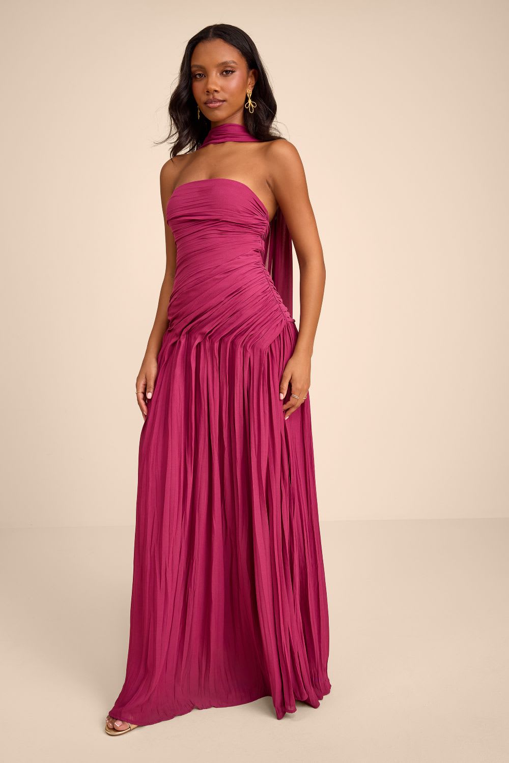 berry maxi dress and scarf set