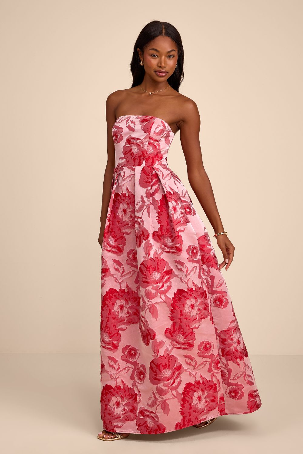 floral jacquard ball gown