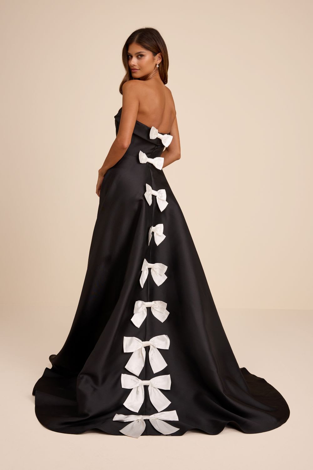 taffeta strapless bow gown