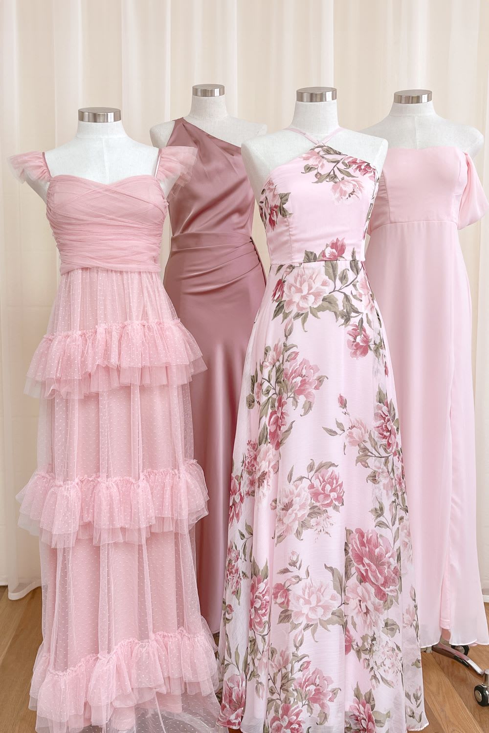 pink mismatched bridesmaids dresses