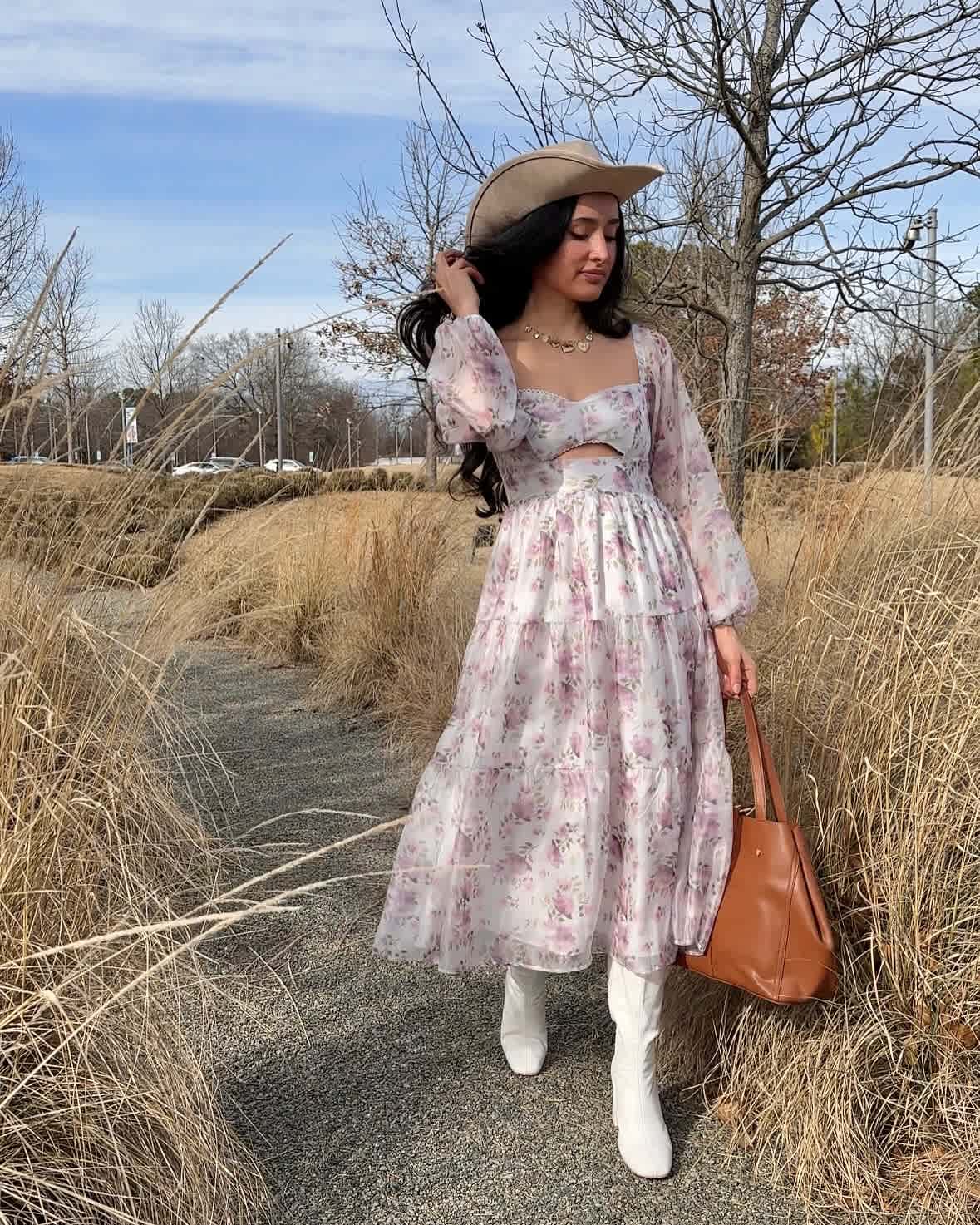 floral cutout dress and boots
