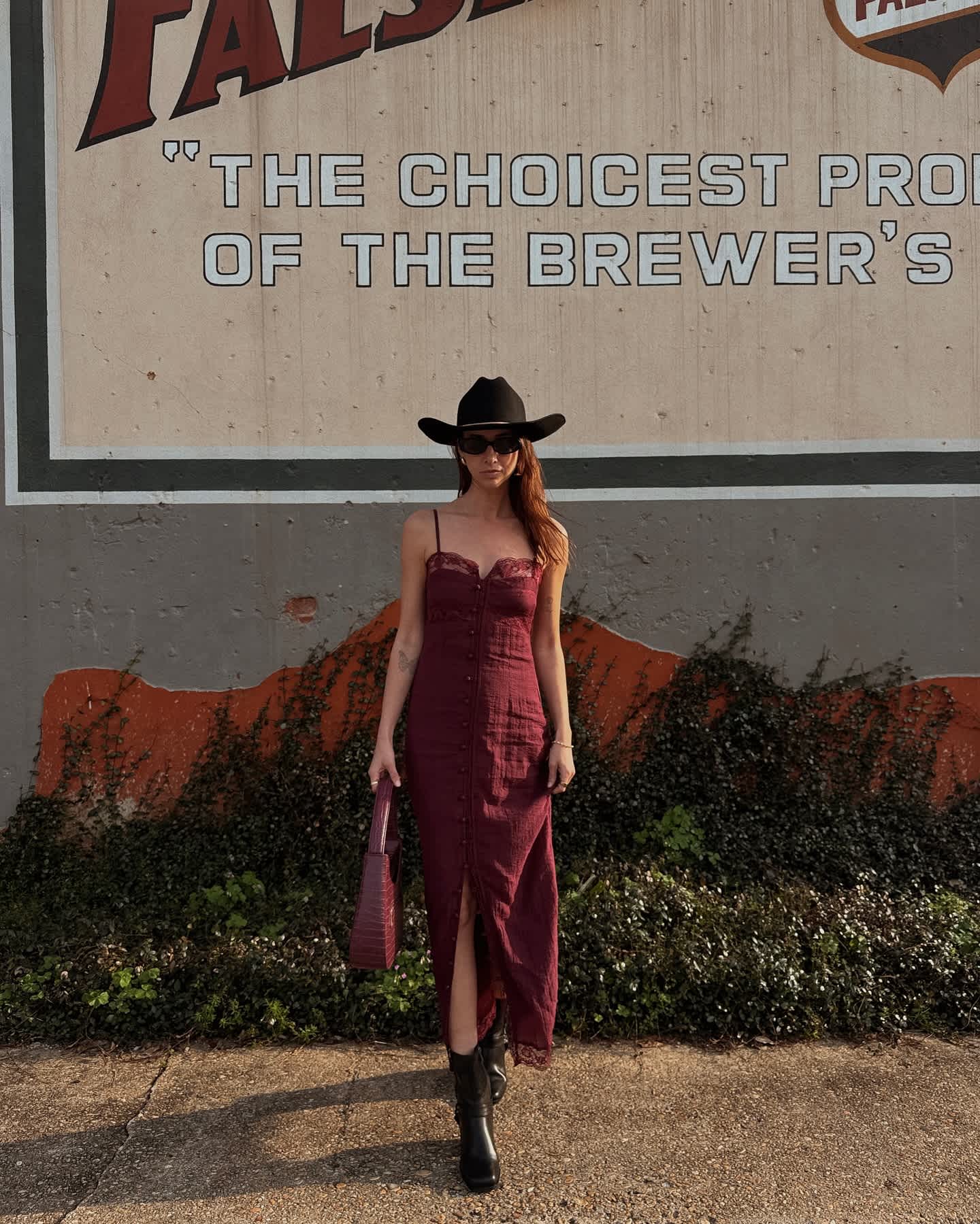 burgundy lace button front midi dress