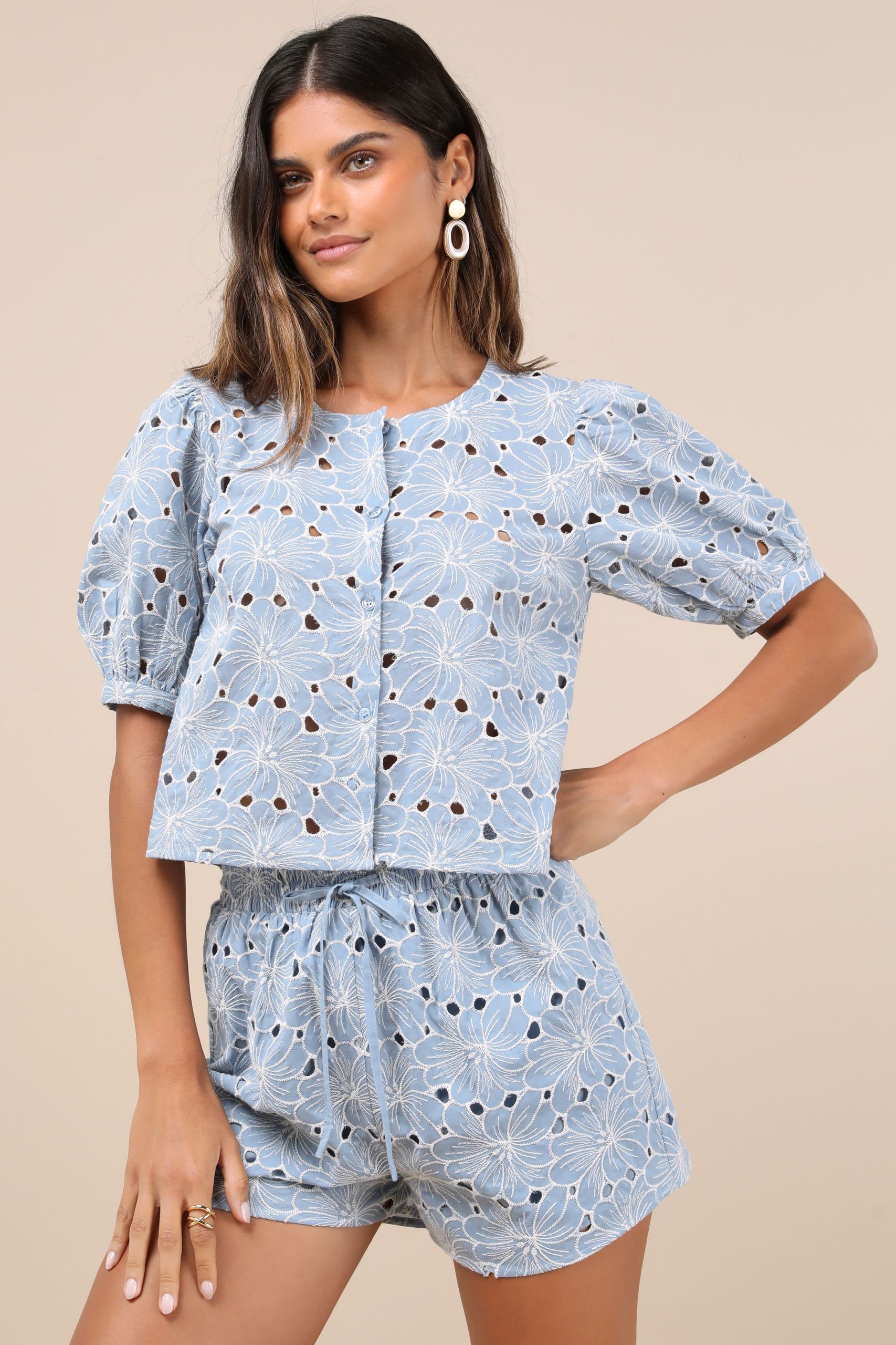 blue eyelet matching set