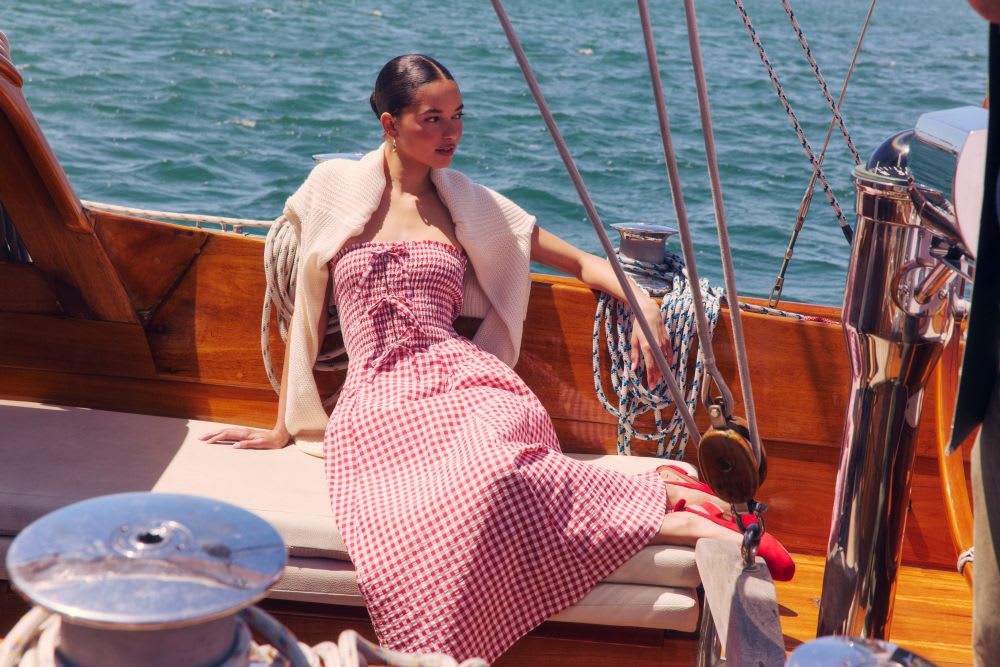 red gingham midi dress