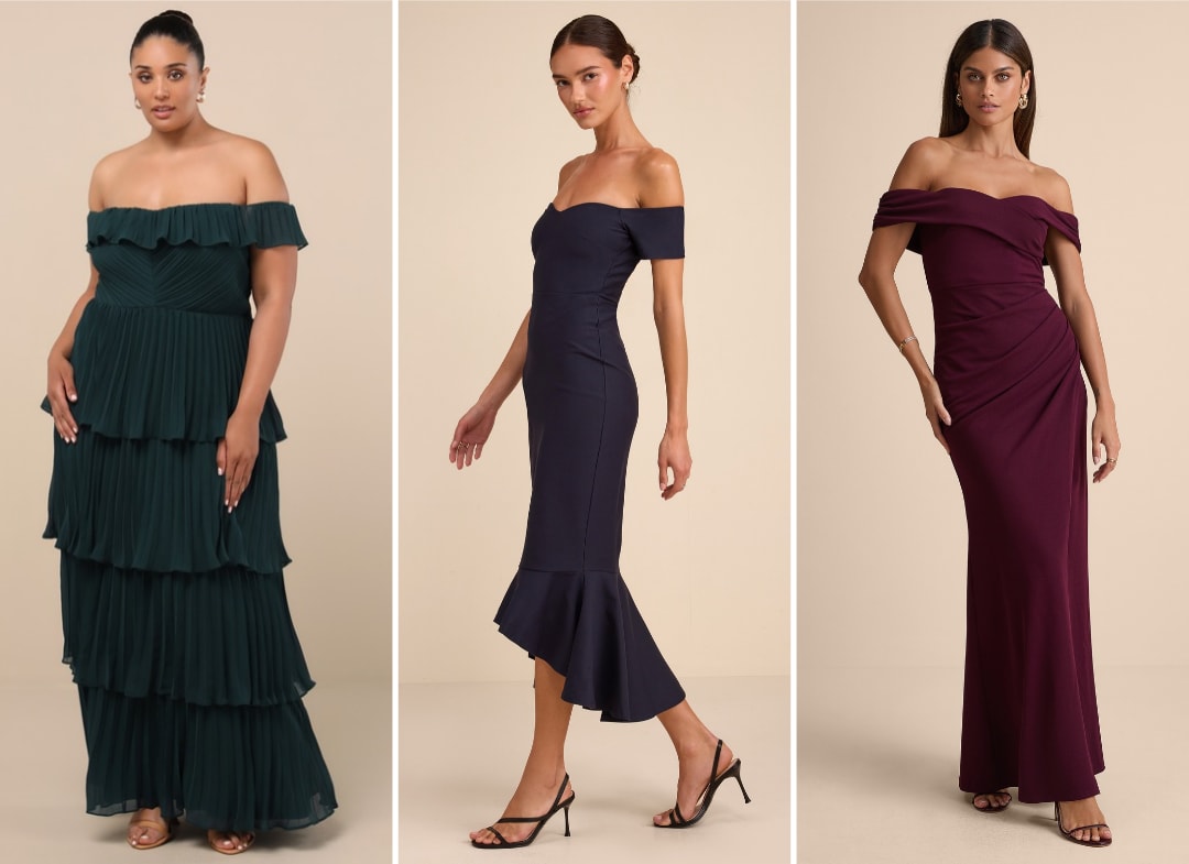 off the shoulder wedding guest dresses