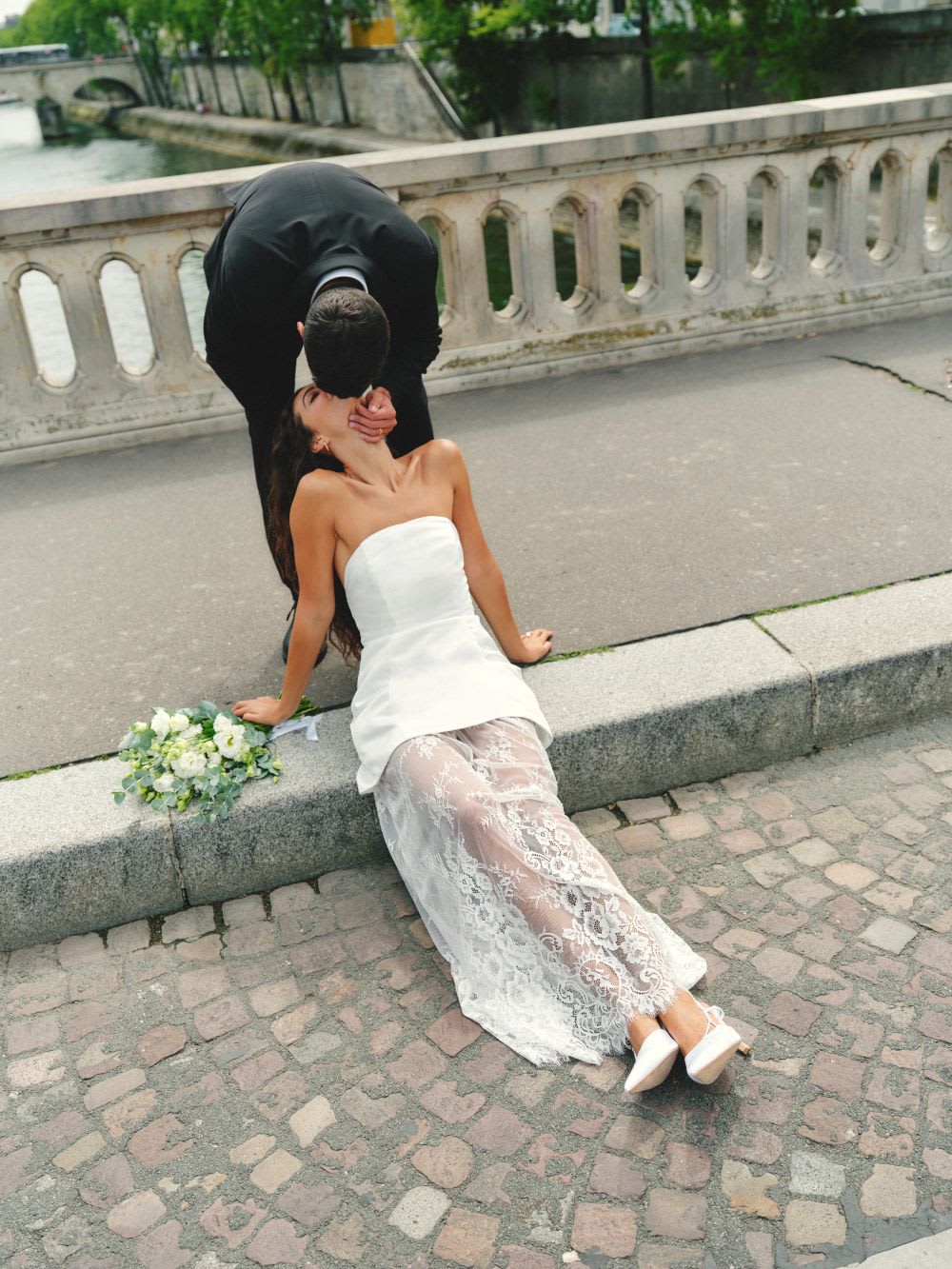 white satin sheer hem strapless maxi dress