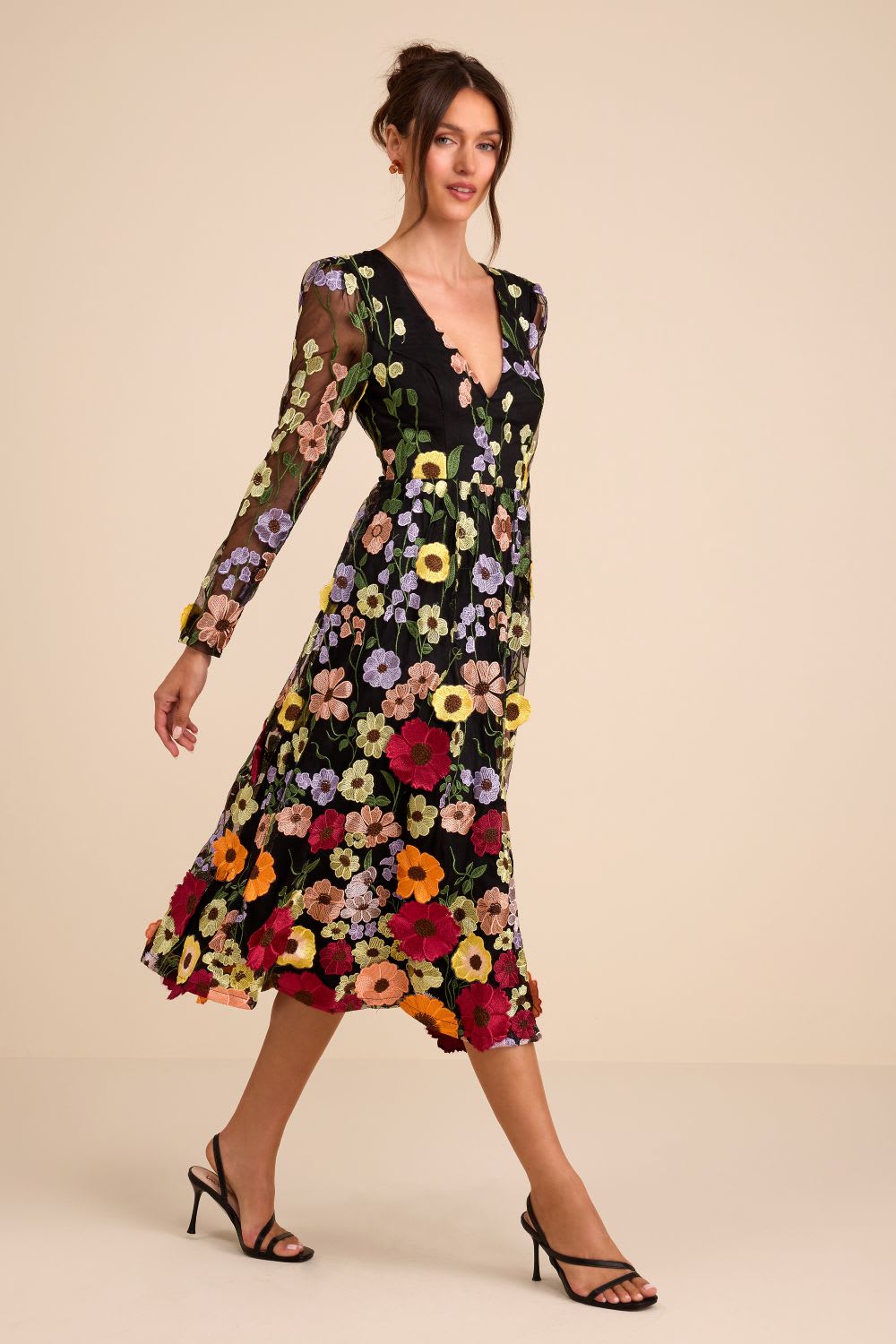 floral applique midi dress