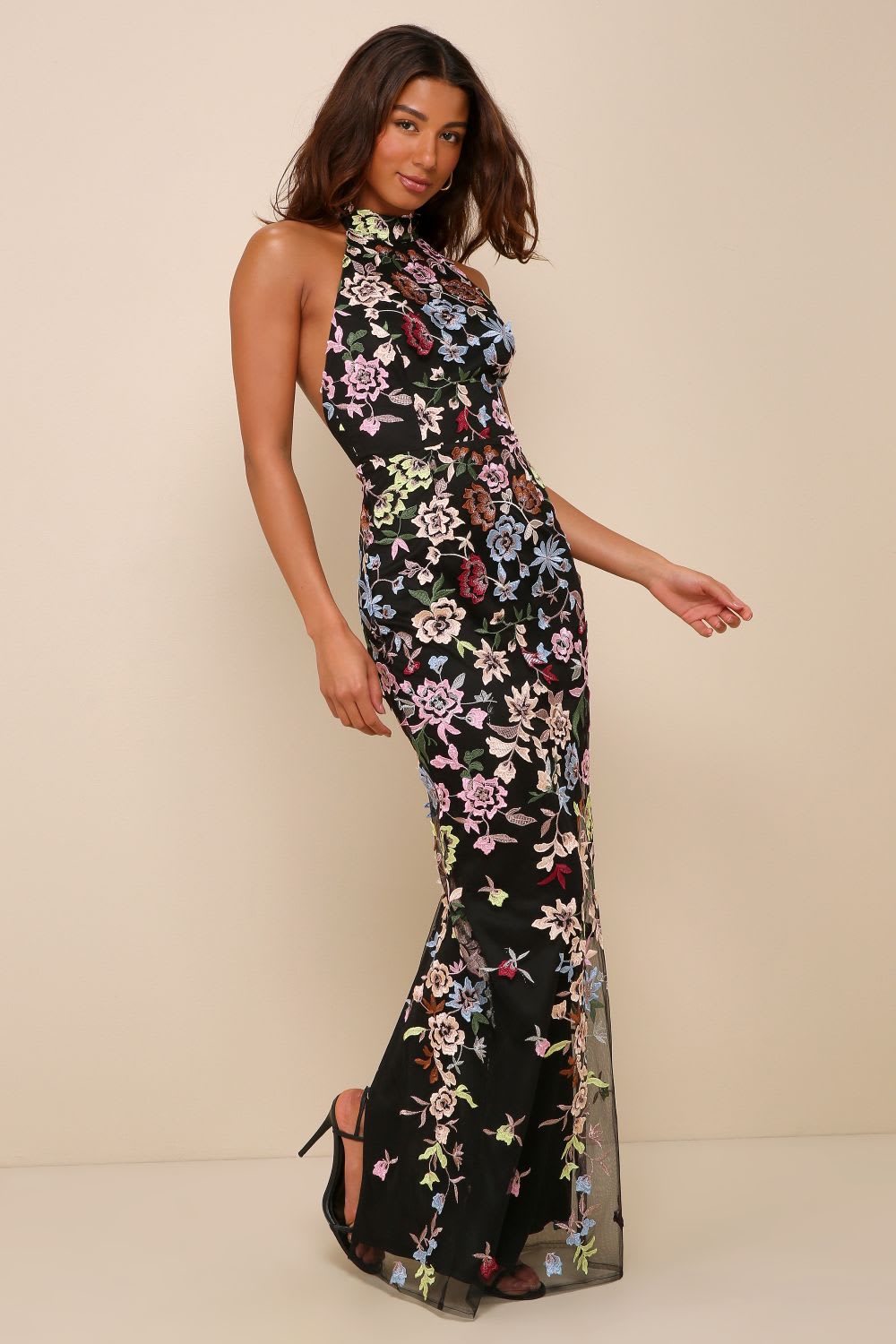 3d floral maxi dress