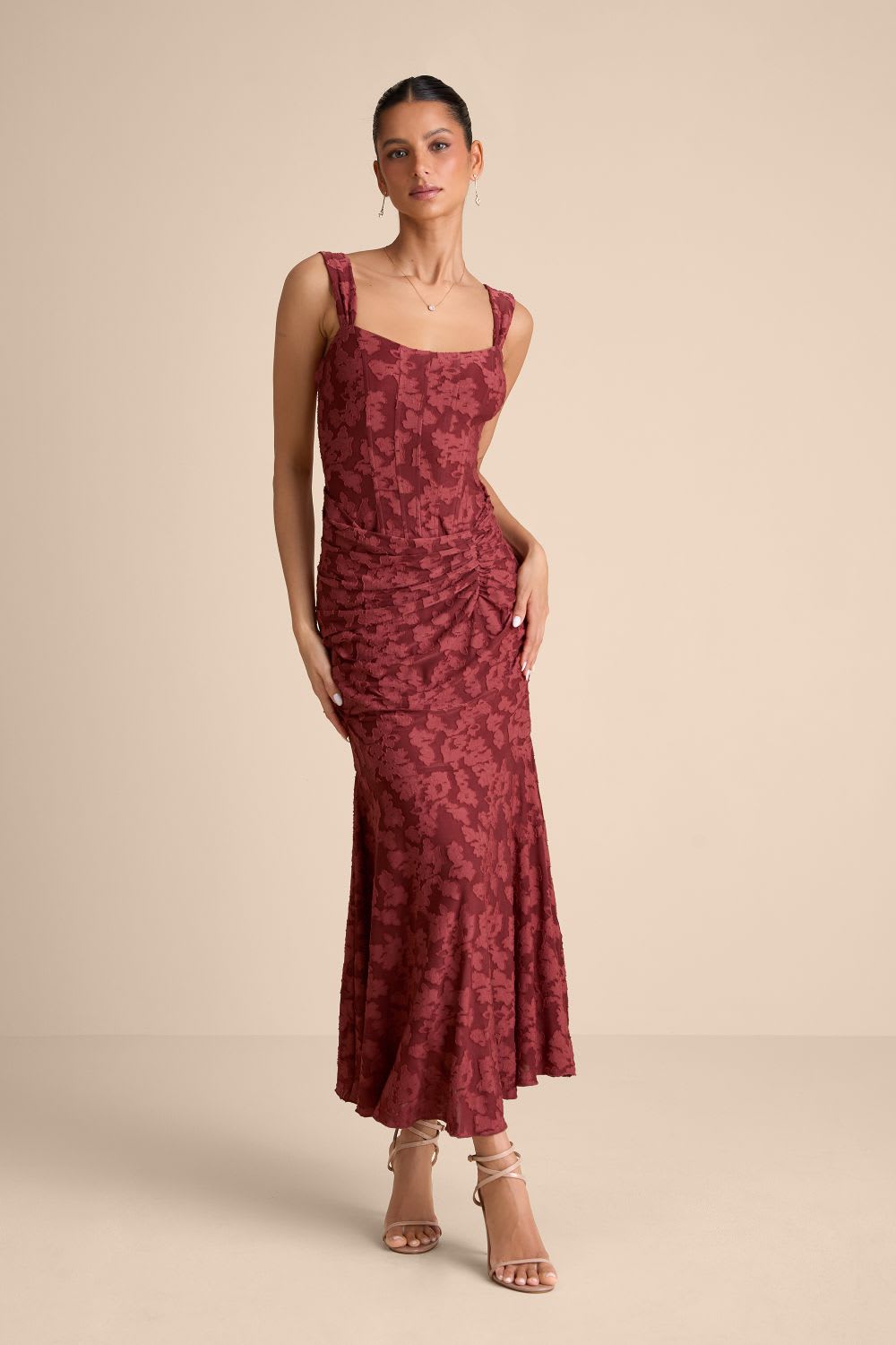 rust red bustier dress