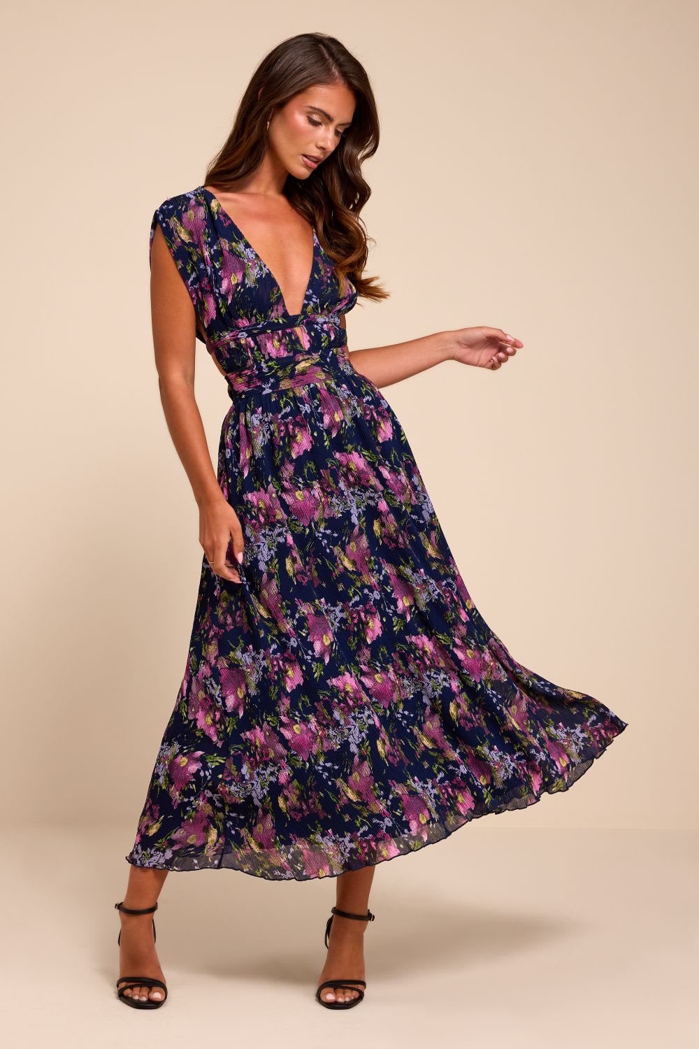 floral plisse midi dress