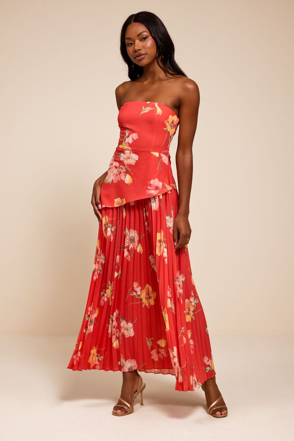 drop waist pleated midi dress