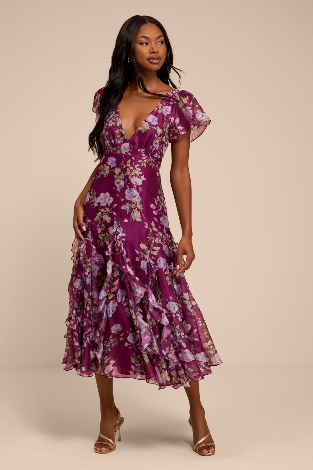 floral ruffled midi dress