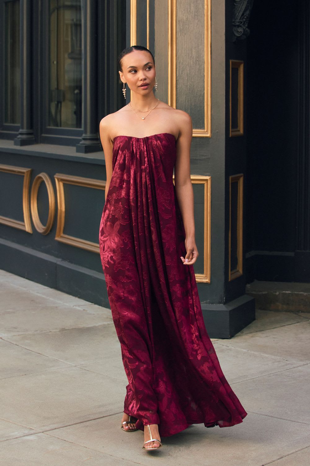 burgundy fall wedding guest dress