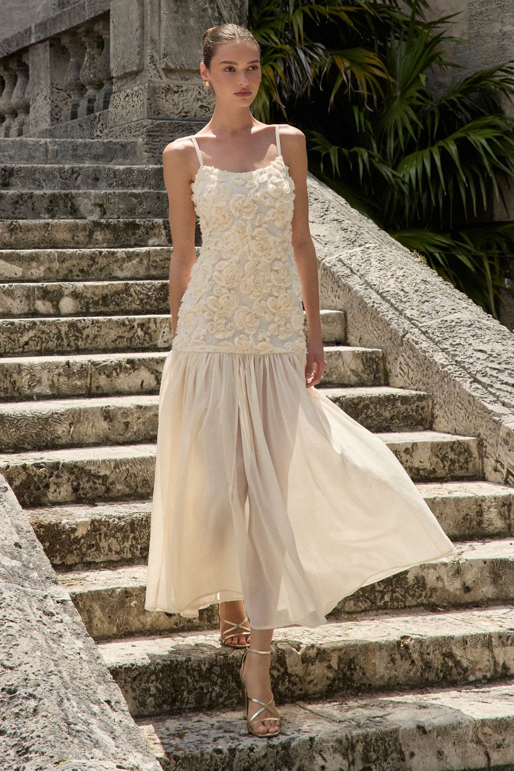 cream 3d rosette dress
