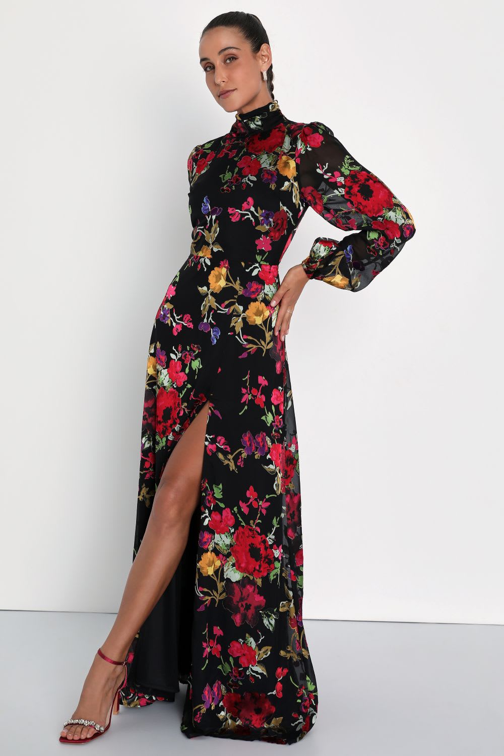 floral burnout backless maxi dress