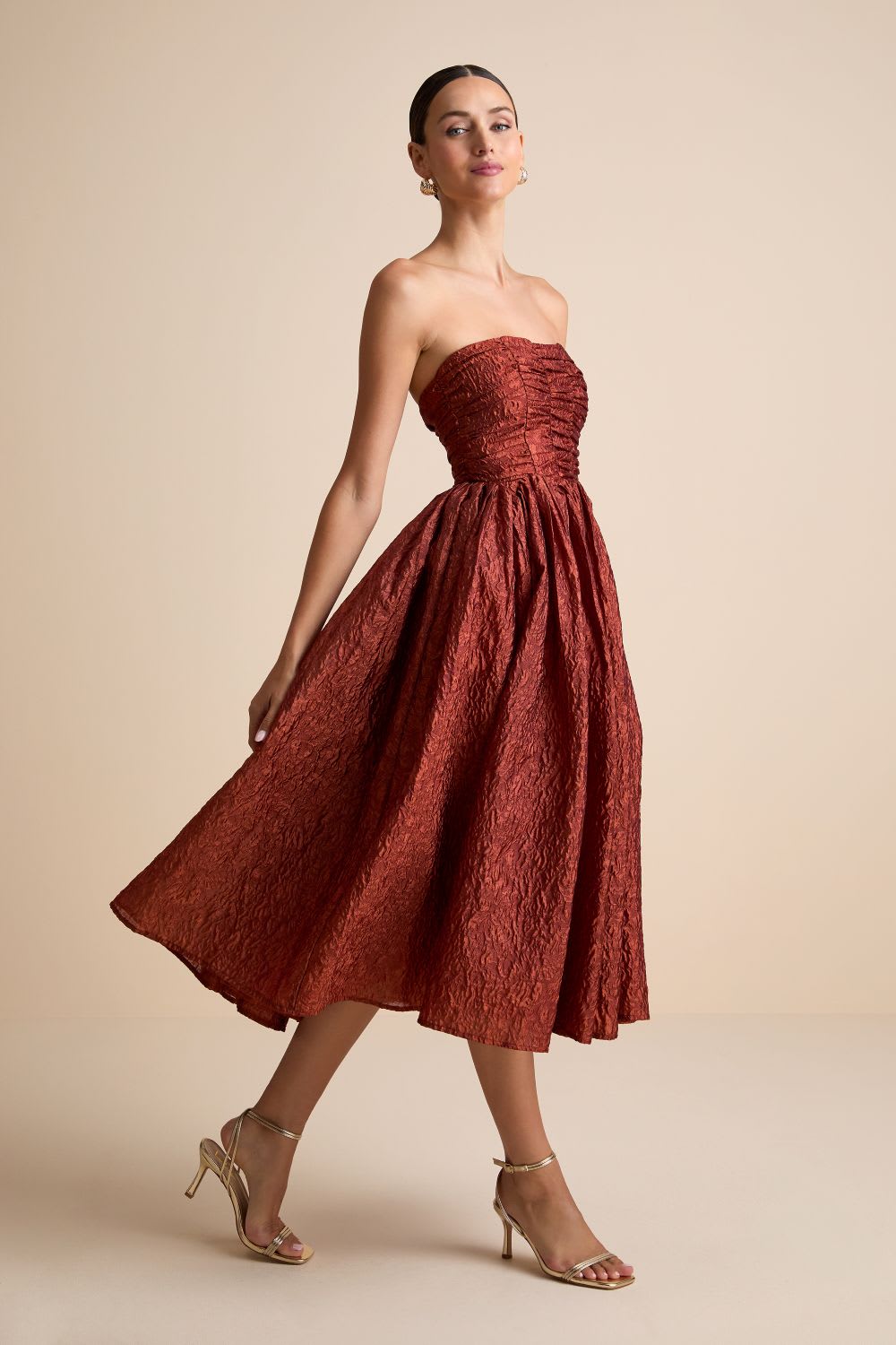 jacquard strapless midi dress