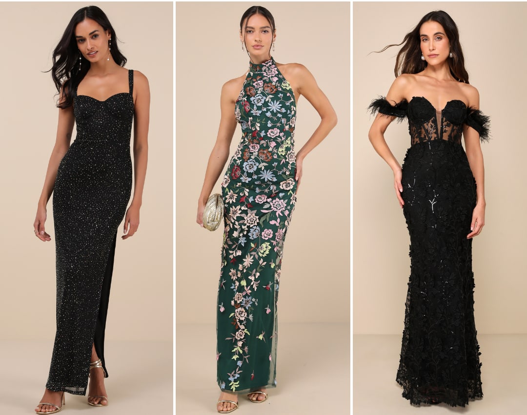 embellished black tie gowns