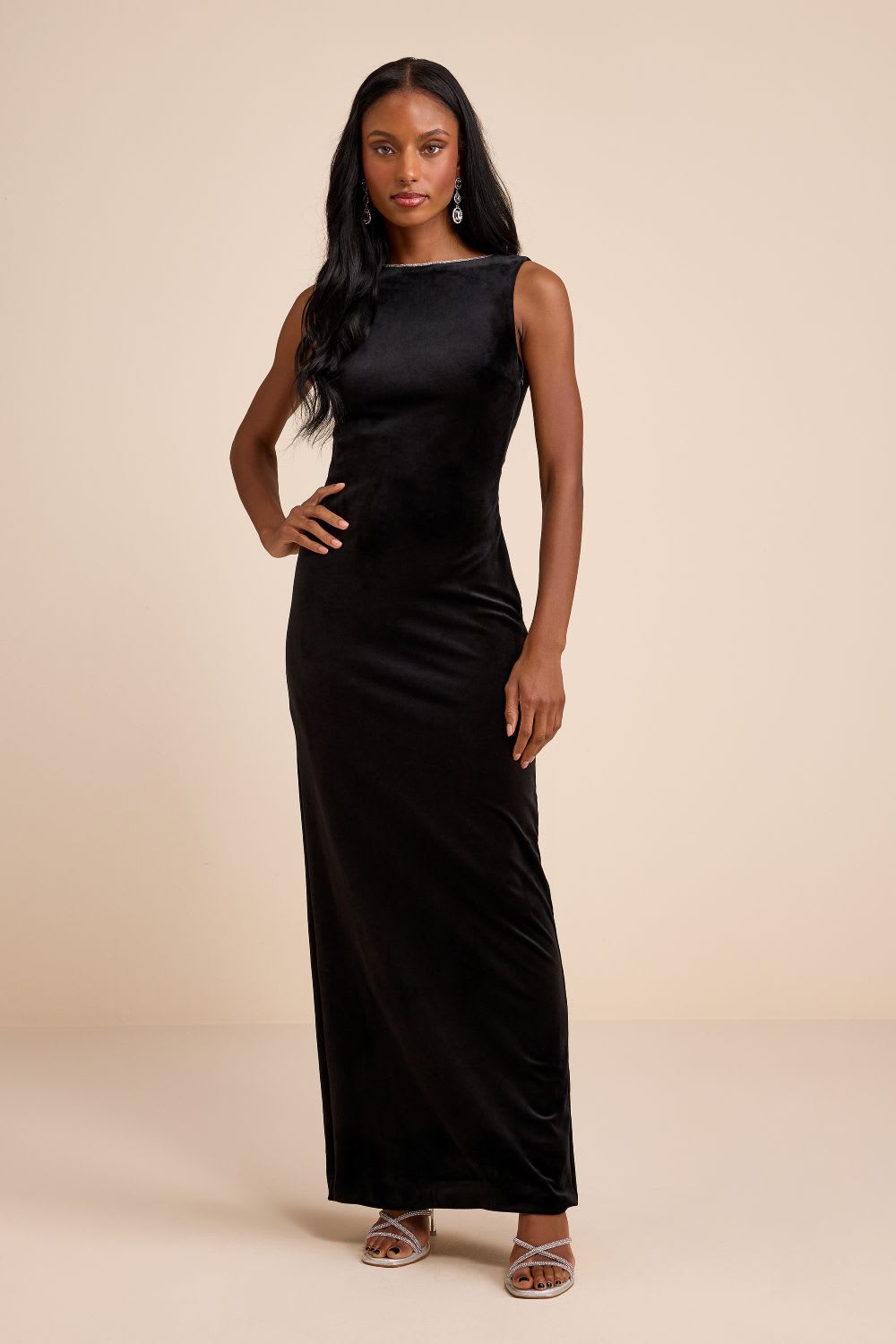 black velvet column dress