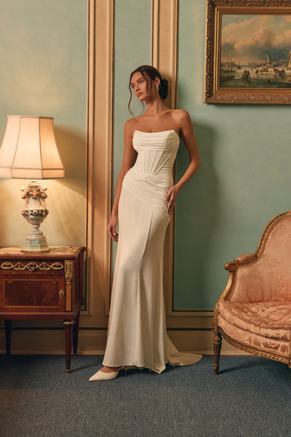 draped corset wedding dress