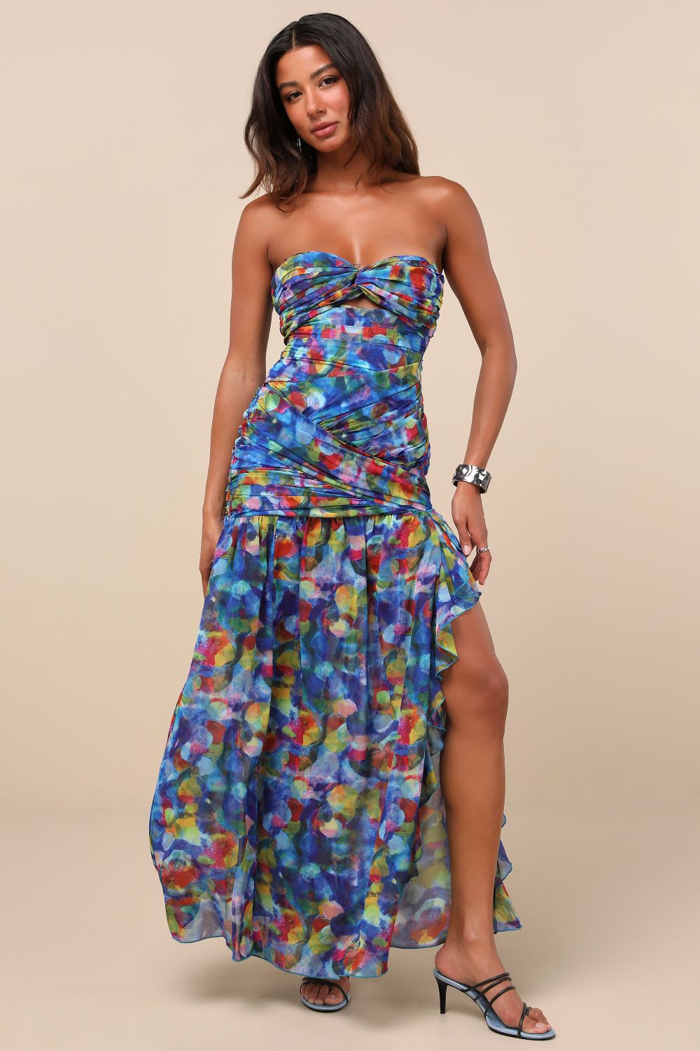 multicolor wedding guest dress