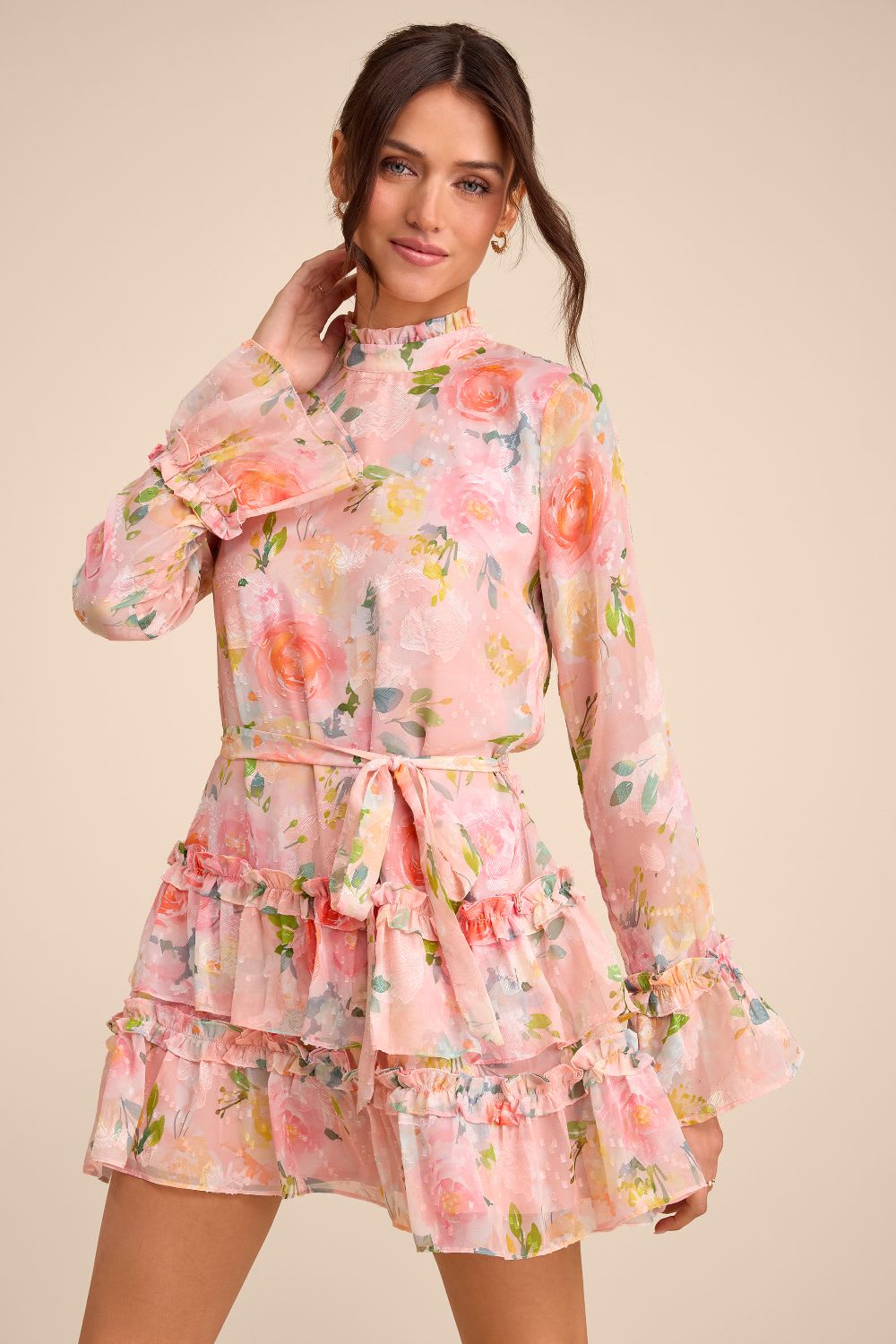 pink floral mini dress